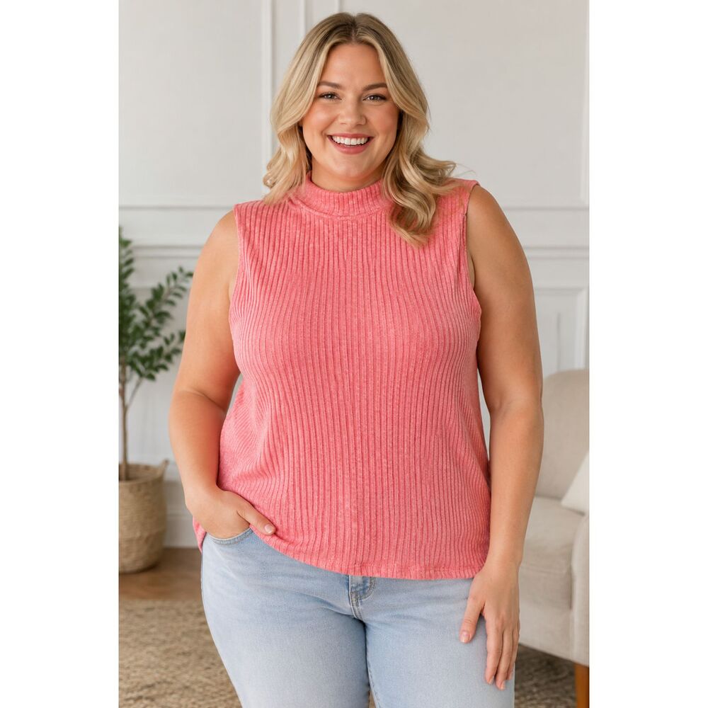 Forever 21 Plus Pink Waffle Knit Sleeveless Mock Neck Tank Top NWT Size 1X
